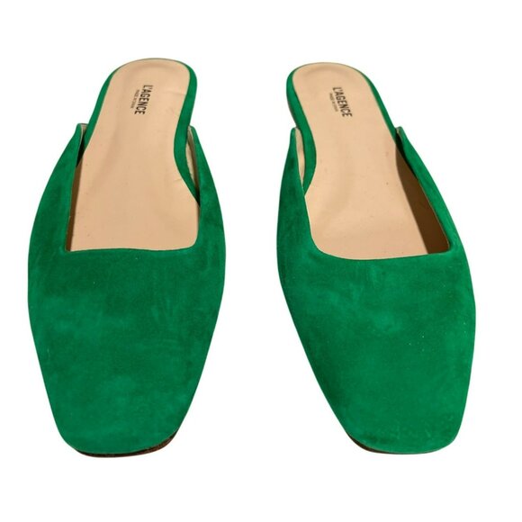 L'Agence Green Suede Leather Square-Toe Mule Flats Size 37 7 NEW - Picture 2 of 6